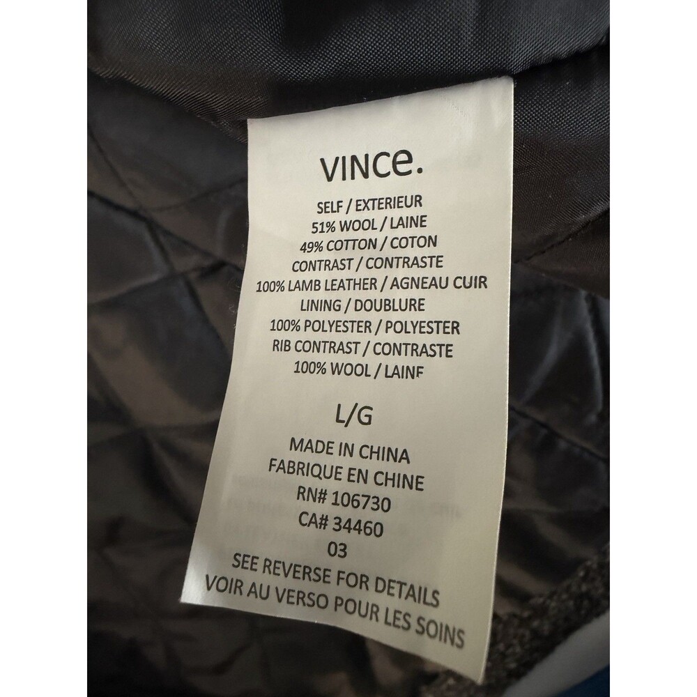 Vince Shawl Wool Blend Tweed Lamb Leather Trim Coat Womens Sz Large Jacket EUC - Picture 11 of 15